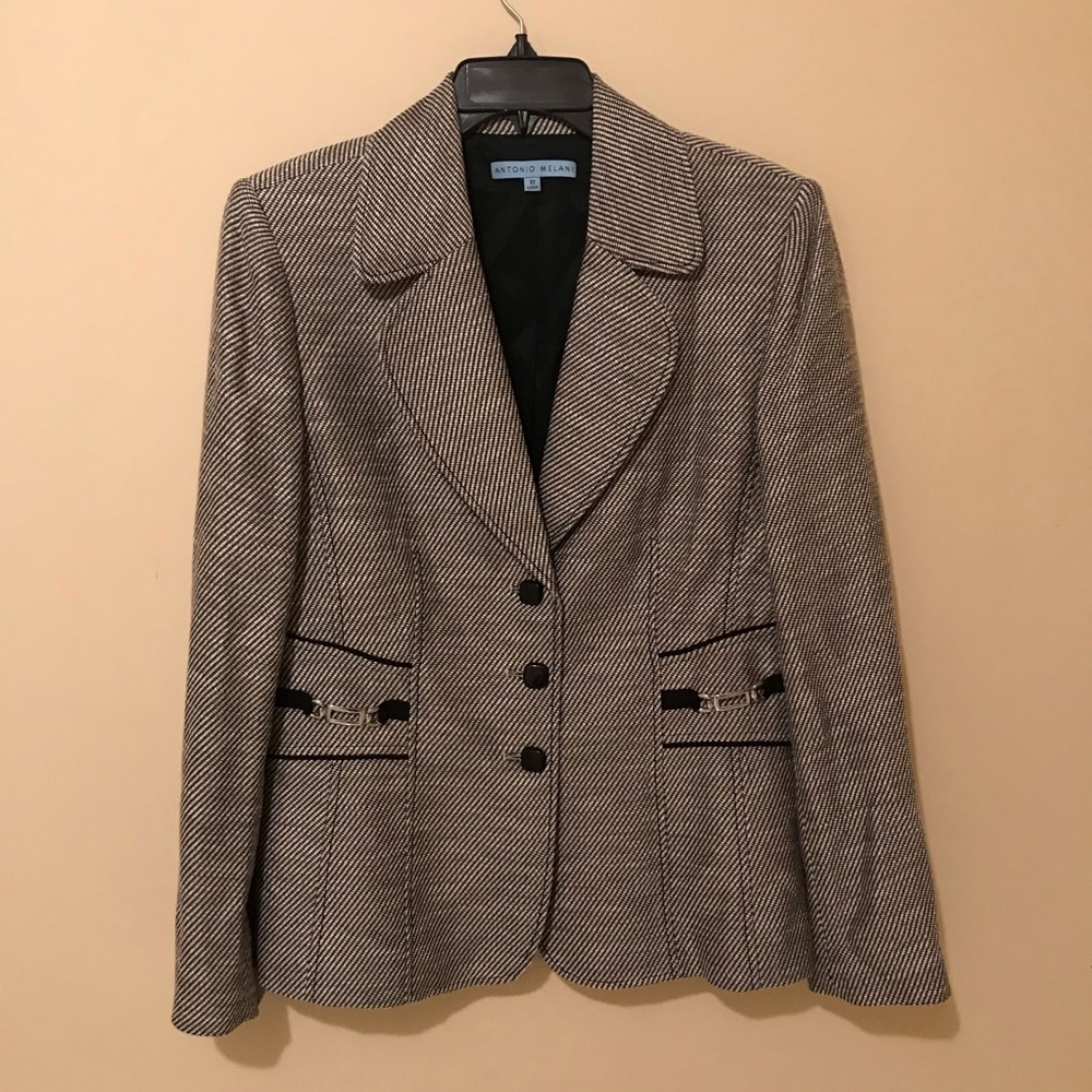 ANTONIO MELANI Tan & Black Herringbone Tailored Blazer
